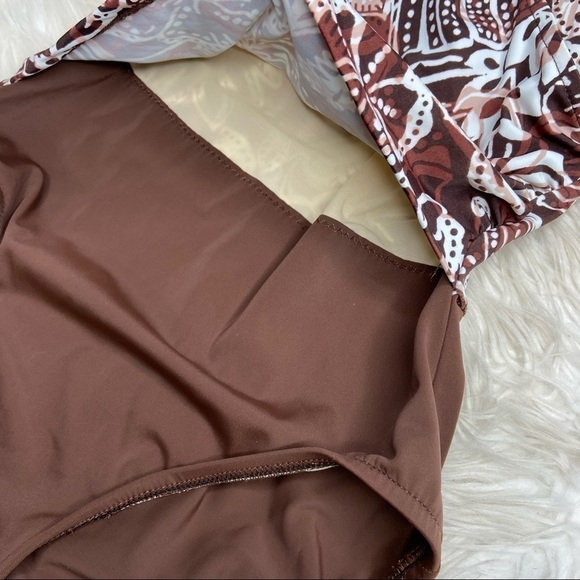 VTG Maxine Brown Beige Floral One Piece Swimsuit Sz 10 - Picture 5 of 9